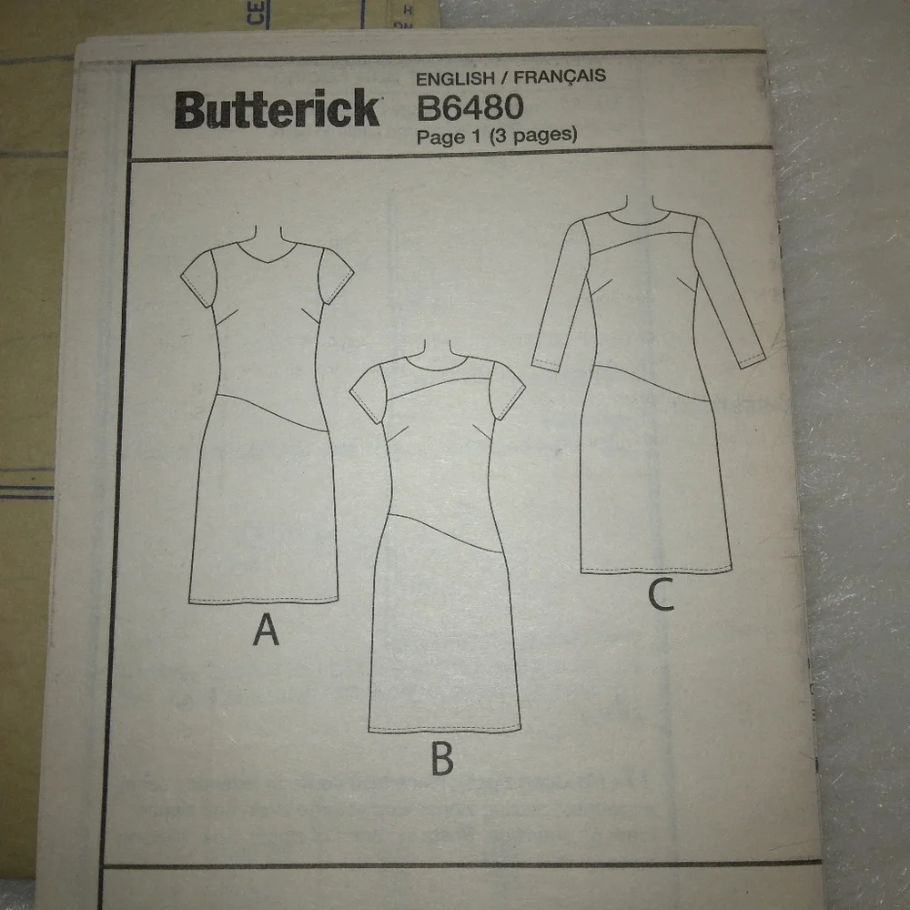 BUTTERICK B6480 SZ 14-22 EASY Misses fitted dress w/neckline sleeve variations